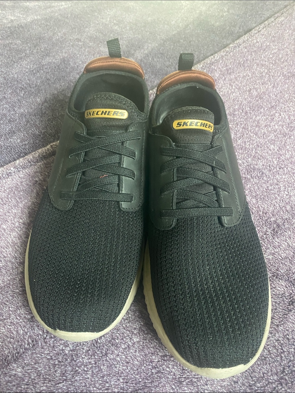 Skechers Men’s Black Knit Sneakers with Brown Trim